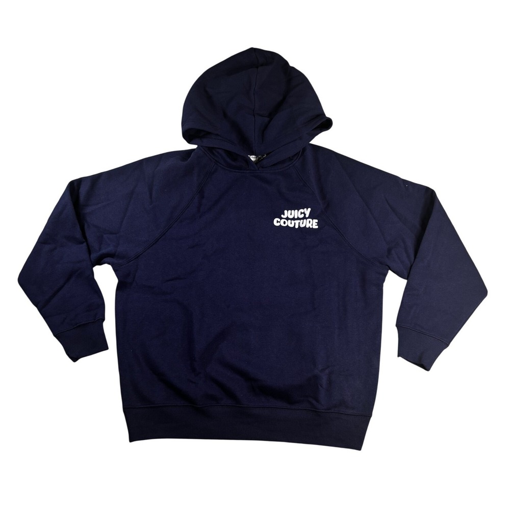 Juicy Couture Navy Blue Graphic Oversized Hoodie Sweatshirt Women Size Small NEW